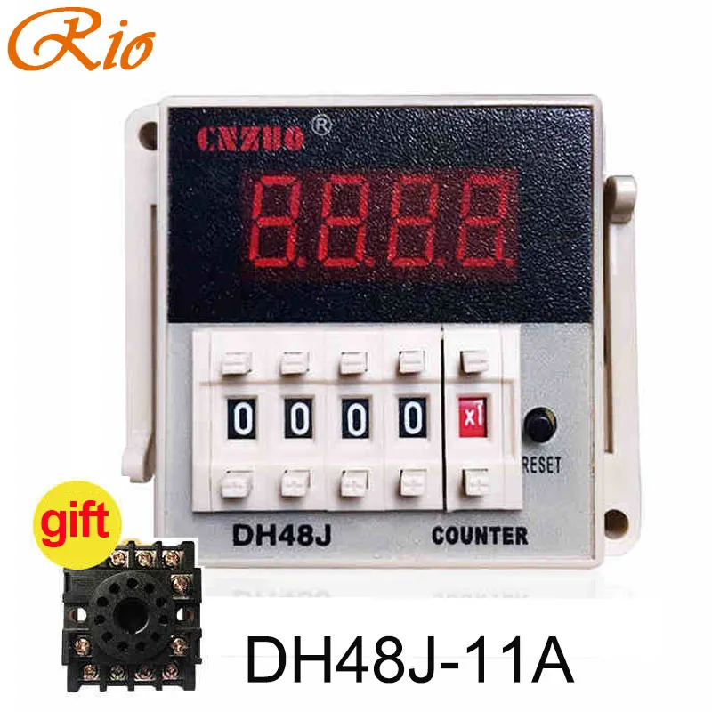DH48J-8A DH48J-11A 220V 3A Electrical Digital Counter Preset 11 Feet 8 Feet Relay With Power Failure Memory Function with base
