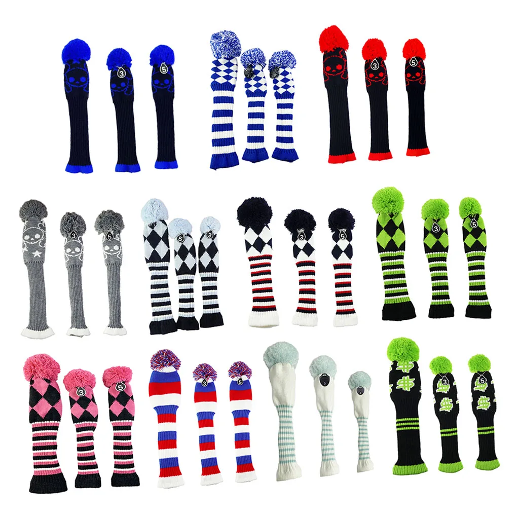 3pcs/set No.1 3 5 Golf Knitted Wood Head Cover Knitted Golf Driver Fairway Wood Headcovers Golf Club Protective Sleeve Sock