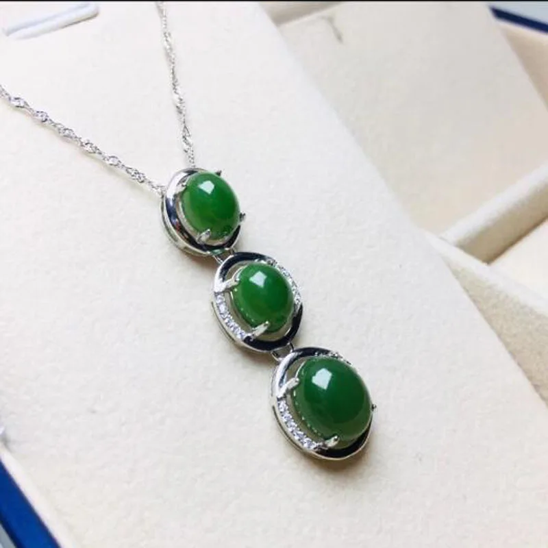 Настоящее серебро 925, Jasper HeTian, зеленый Jade Bean shape, подвеска на удачу+ цепочка, ожерелье для женщин и мужчин, ювелирное изделие, сертификат