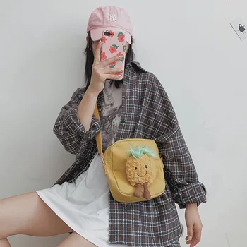 

Canvas Handbags for Women 2019 New Hot Fashion Female Zipper Cartoon Pineapple Shoulder Bags Messenger Bags Crossbody Bags