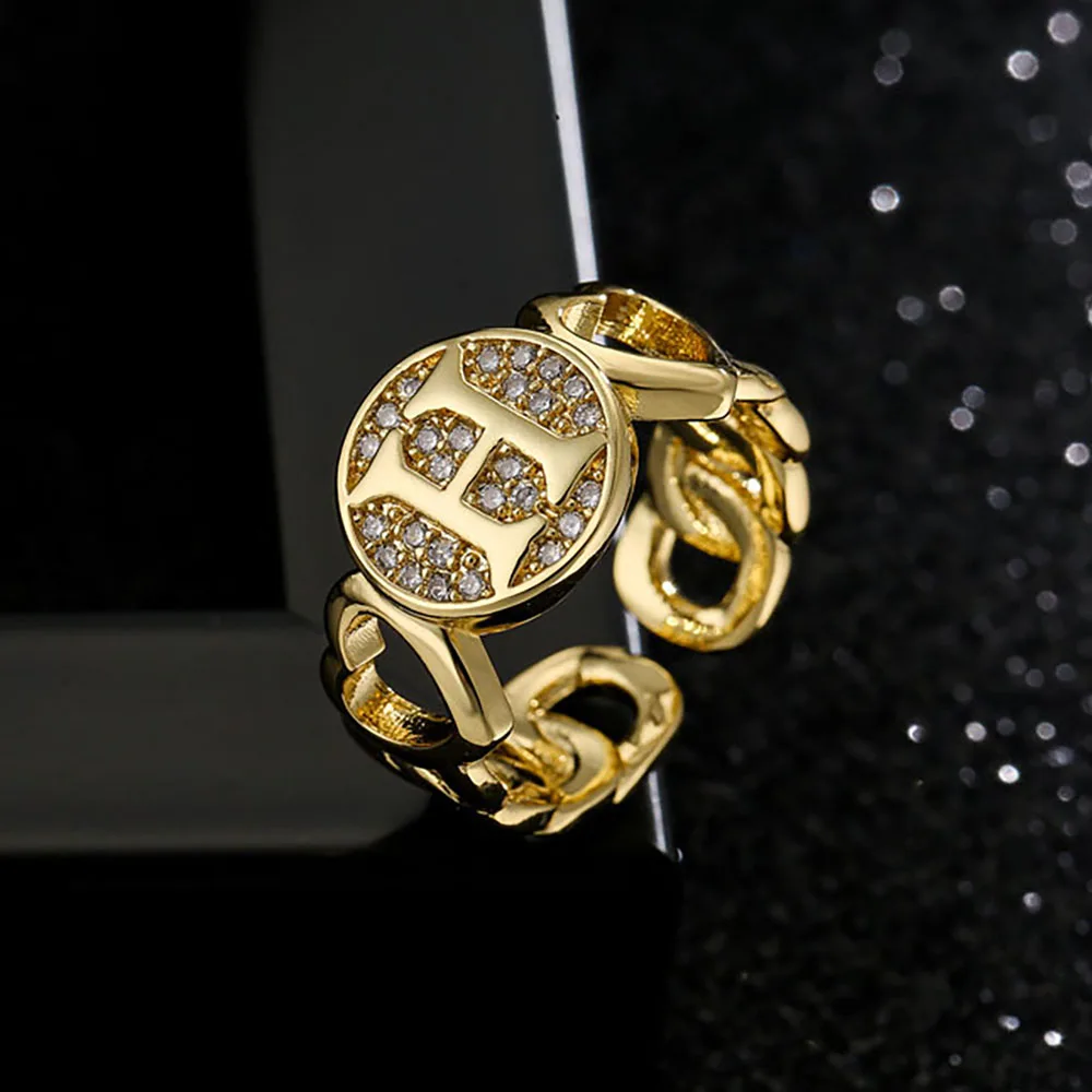 Hollow Initial Letter Rings For Women Stainless Steel Gold Cuban Link Adjustable Couple Female Ring Halloween Christmas Jewelry | Украшения