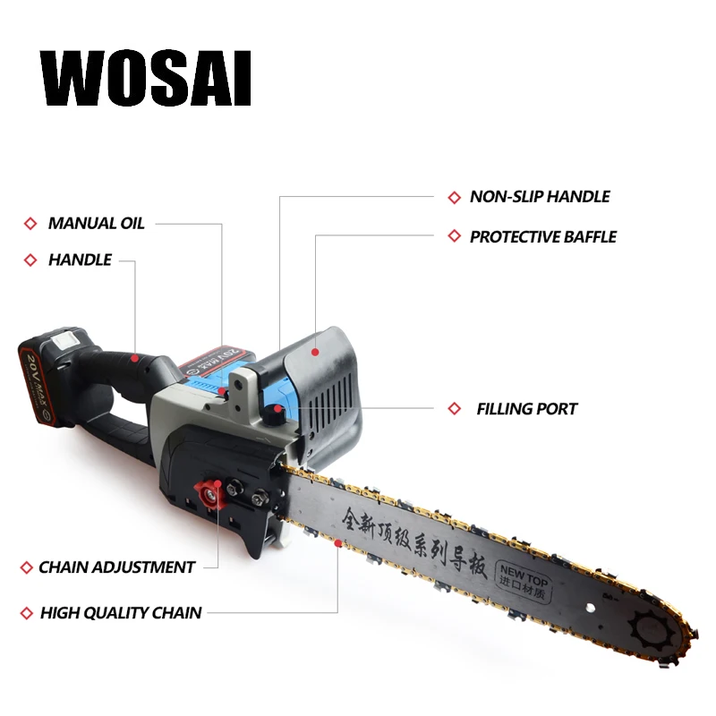 WOSAI Беспроводная цепная пила с бесщеточным двигателем, электроинструменты 40 в, литий-ионная Беспроводная Электрическая цепная пила, садовые электроинструменты