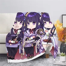 Couverture molletonnée Kawaii Raiden Shogun, Plaid imprimé, Genshin Impact, couverture de canapé, édredon, couverture de voyage décontractée pour garçons et filles, offre spéciale 