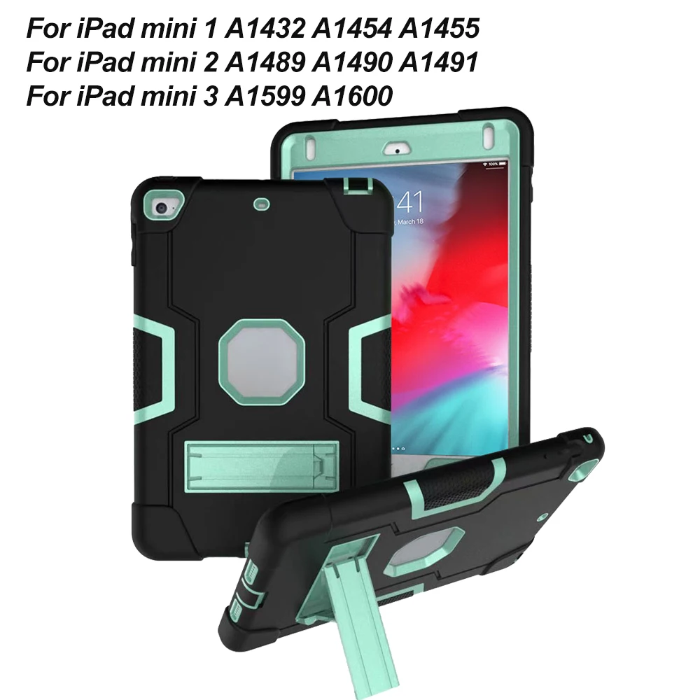 Shockrpoof чехол с подставкой для IPad Mini 1 2 3 4 5 A2133 A1538 A1599 A1489 A1432 PC силиконовый сверхпрочный чехол для планшета - Цвет: Black Green mini123