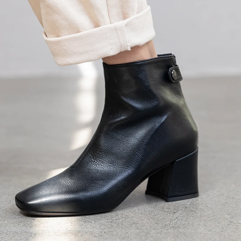

2019 Autumn Winter Ankle Boots for Women High Heels Square Toe Fashion Suede Leather Motorcycle Boots Woman Botas Shoes Black