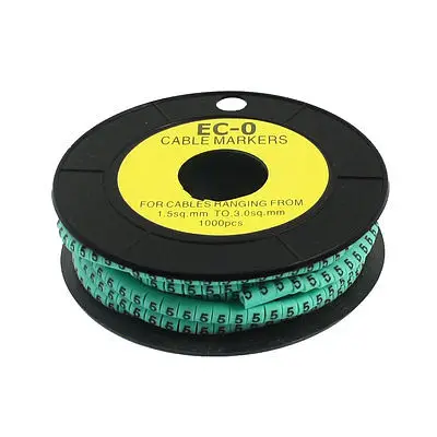 

EC-0 Green Flexible PVC Letter 5 Print Cable Markers Roll 1.5-3mm2 1000 Pcs