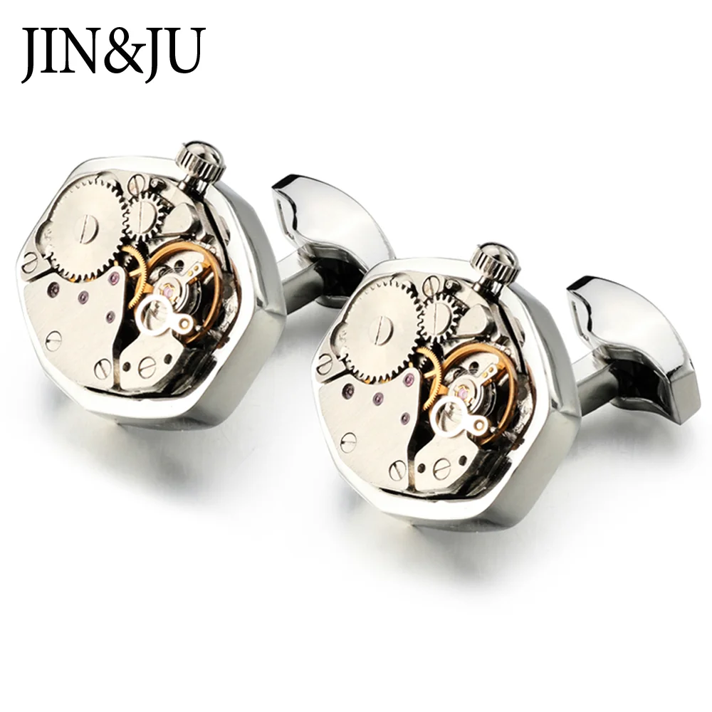 JIN & JU горячая Распродажа, нефункциональные запонки для часовых часов для мужчин, серебряные запонки из нержавеющей стали, свадебные подарки для гостей