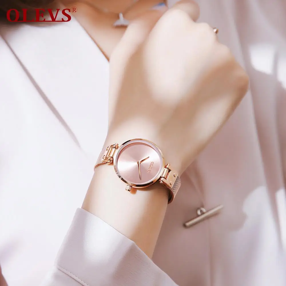 

Olevs Ultra Thin Simple Charming Lady Dressing Matching Women Quartz Wristwatch Comfortable Mesh Steel Strap Girlfriendâ€™s Gift