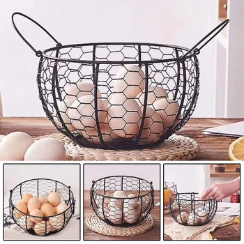 

Snack Egg Storage Basket Fruit Holder Container ​ 1pc Kitchen Iron Black