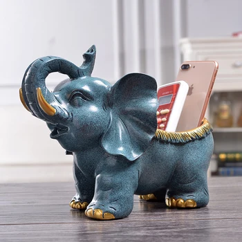 

Elephant Figurines Key Basket Desktop Decoration Home Accessories Decor Remote Control Storage Resin Animal Ornament