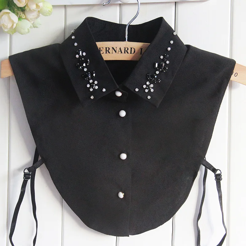 

Fashion Crystal Rhinestone Fake Collar Shirt Female Black Diamond Blouse Fake Collar Half Body Shirt