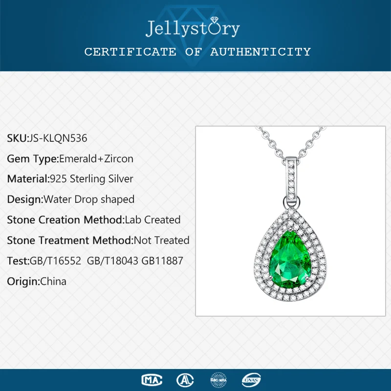 Jellystory, новинка 925, серебряные ювелирные изделия, ожерелье с кулоном в форме капли воды, изумруд, циркон, драгоценные камни, подвески для женщин, свадебный подарок