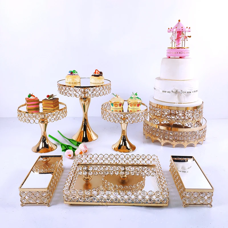3-9pcs Crystal Metal Cake Stand Set  Acrylic Mirror Cupcake Decorations Dessert Pedestal Wedding Party Display Tray