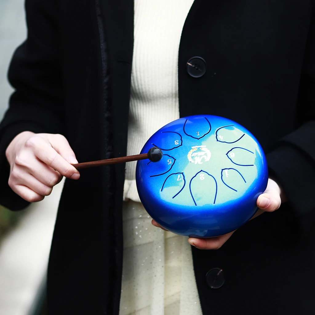 6Inch Lotus Steel Tongue Drum Hand Pan Drum Percussion Instrument w/ Mallets & Carrying Bag for Personal Meditation Yoga Zen