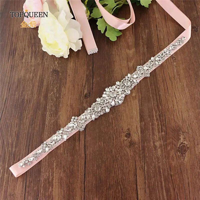 TOPQUEEN S351 Стразы для подружки невесты жемчужный пояс женские жемчужные Сатиновые пояса для невесты Новые свадебные пояса - Цвет: Vintage pink