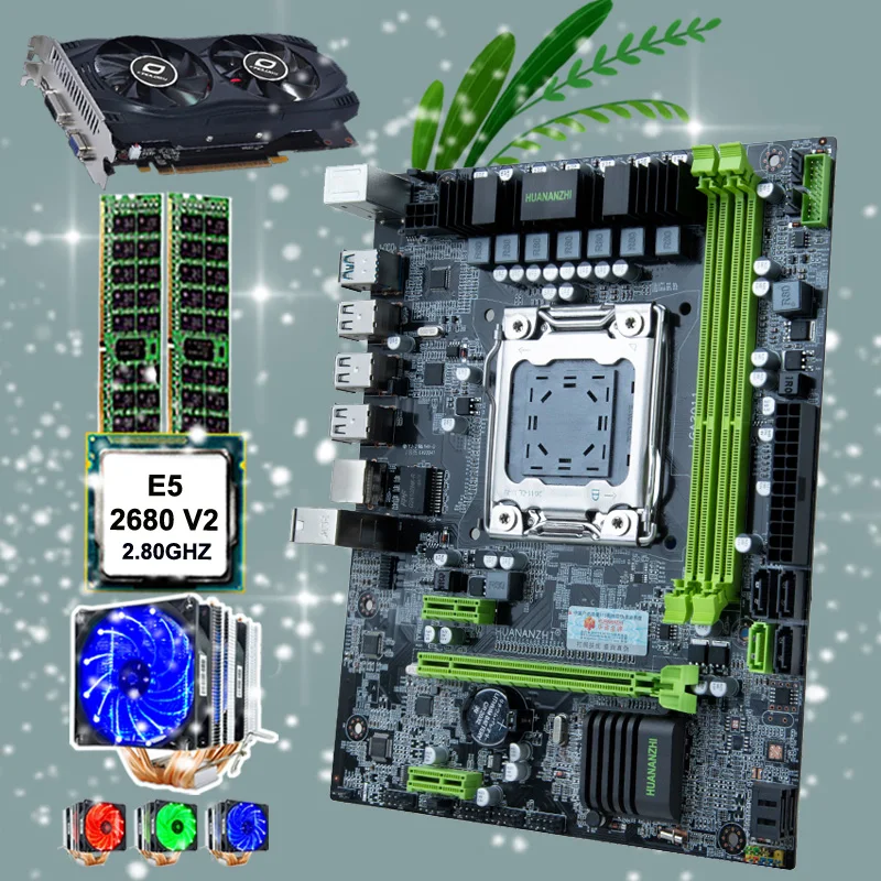 HUANANZHI X79 6M материнская плата Intel micro ATX CPU Xeon E5 2680 V2 с кулером ОЗУ 32 Гб (2*16 Гб) RECC GTX750TI 2G