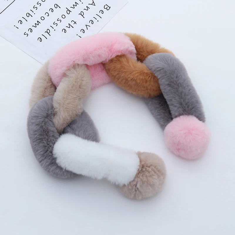 1 Kids Girls Winter Warm Ring Scarf Plush Faux Rabbit Fur Ring Scarves Patchwork Color Collar Wrap Winter Soft Neck Warmer Scarves - Цвет: 1