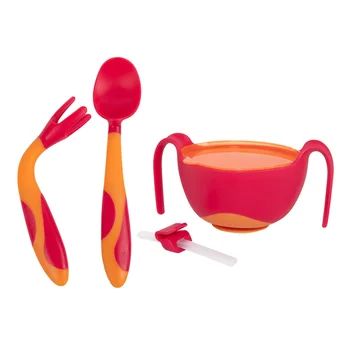 

3 In 1 Spoon Fork Learning Tableware Baby Bowl Suction Cup With Straw Lid Training Food Feeding Safe Anti Leak Children Dinner