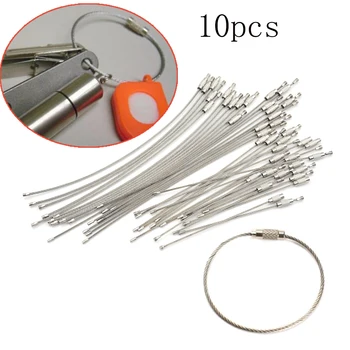 

10Pcs/lot Rope Stainless Steel Wire Cable Loop Outdoor Screw Lock Gadget Ring Key Keyring Circle Camp Luggage EDC Keychain Tag