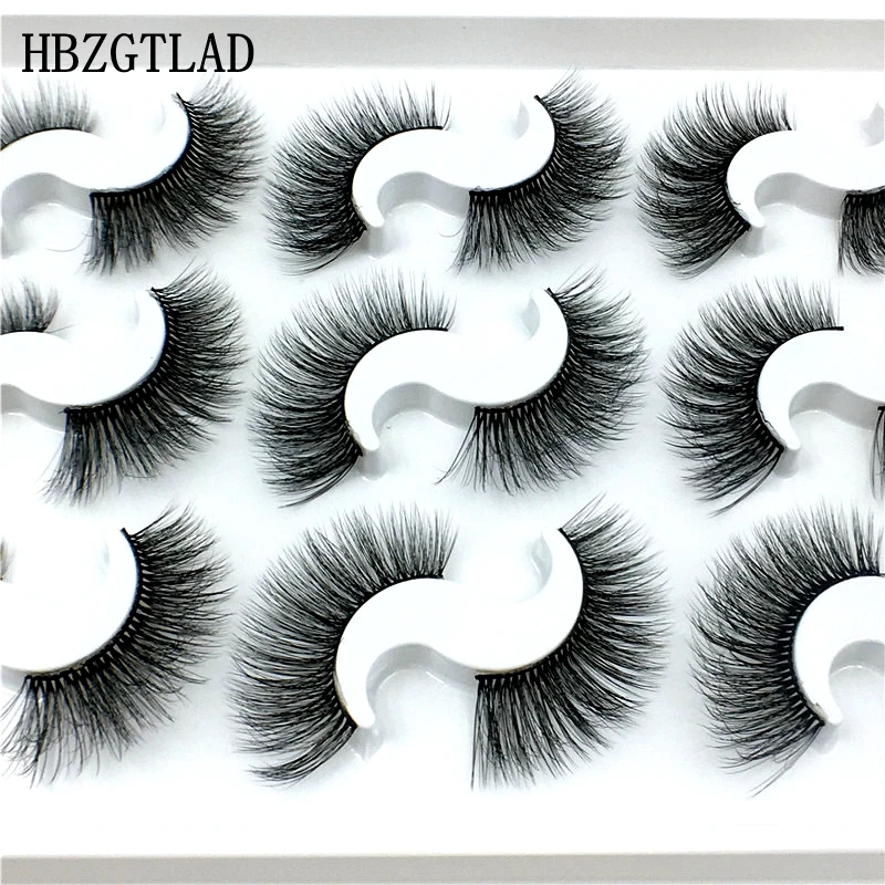 HBZGTLAD 9 Pairs 3D natural mink eyelashes wholesale strip silk lashes new makeup eyelash extension false eyelashes for beauty