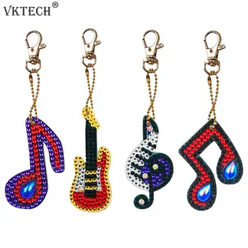 

4pcs DIY Full Drill Special Shaped Diamond Key Chain Music Note Pendant Cross Stitch Embroidery Keyrings Needlework Craft