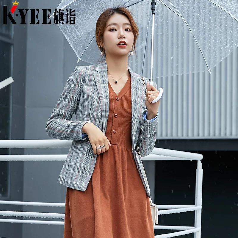 

Short Purple Plaid Suit Jacket Women's 2019 Spring And Autumn New Style Korean-style Slim Fit Slimming Fashion Elegant Suit
