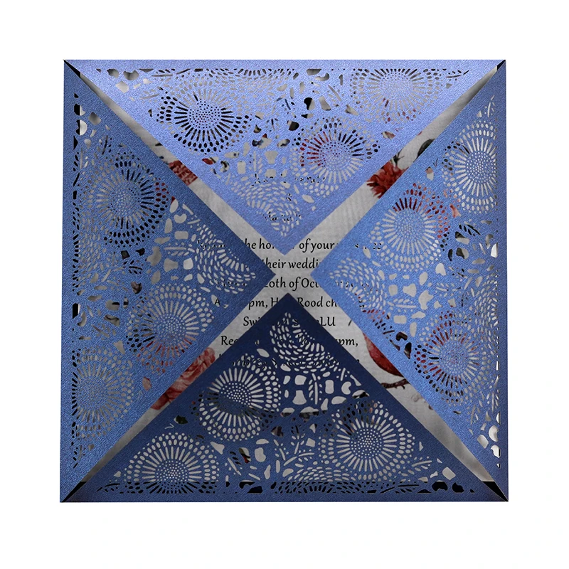  50pcs Square Laser Cut Wedding Invitation Cards Elegant Flora Business Birthday Greeting Cards Pers - 4000502925731