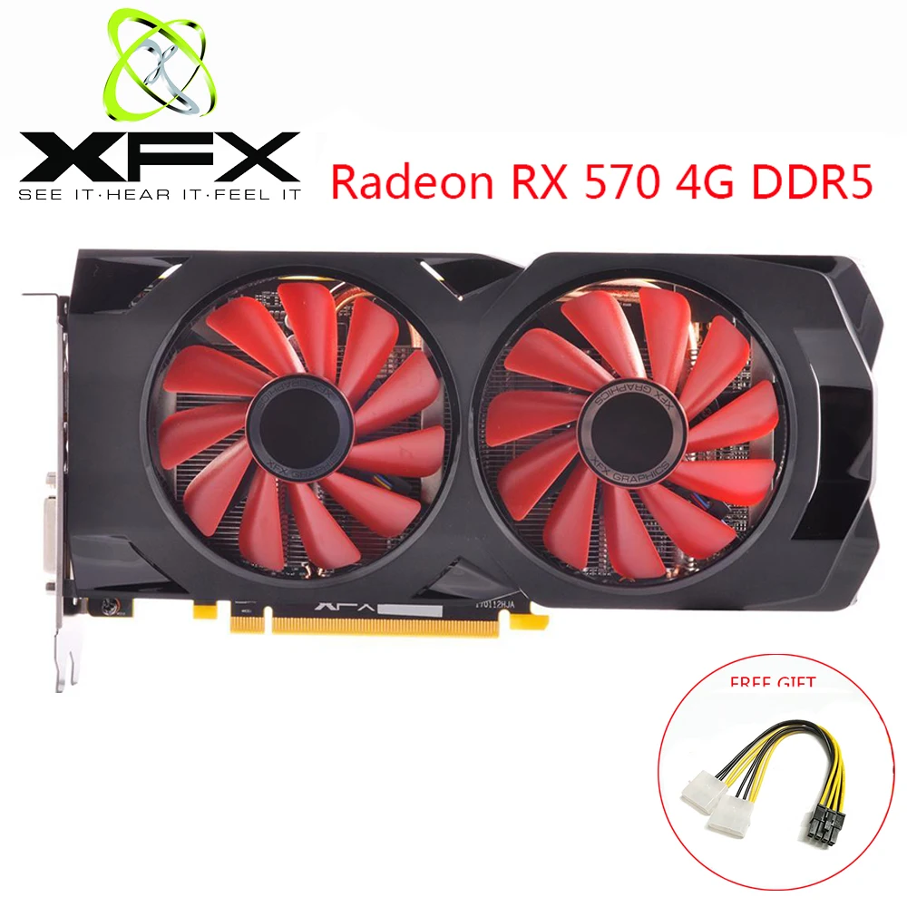 Видеокарта XFX AMD Radeon RX570 4 Гб графическая карта GPU RX 570 ГБ DDR5 для игрового ПК игровой
