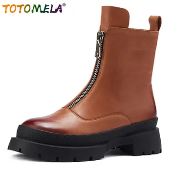 

TOTOMELA 2020 vintage casual shoes women ankle boots top quality genuine leather footwear comfortable low heel boots woman