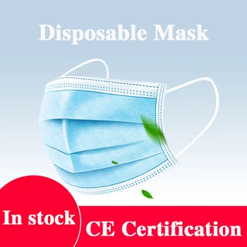 

50PCS Disposable Face Mouth Mask Non-woven Fiber Fabric Breathable Protect 3 Layers Filter Dustproof Earloop Masks