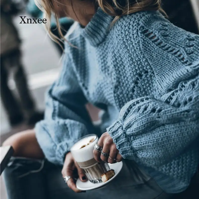 

2021 Autumn and Winter Women's New Hollow Sweater Knitted Pullover Ladies Loose Sweater Women's Casual Knit Sweater