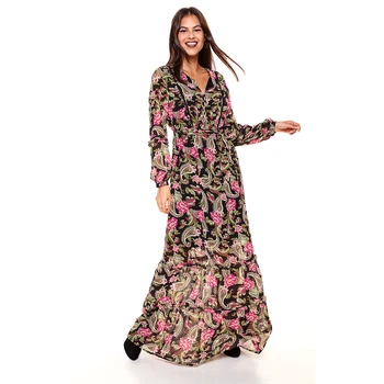 

Vestido entredos bordado y mini volante en cuerpo y manga larga mujer - 030369