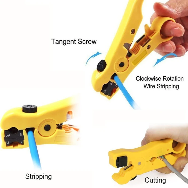 HTOC Universal Cable Wire Stripper Cutter Stripping Tool For Flat or Round UTP Cat5 Cat6 Wire Coax Coaxial (2 Colors) telephone cable tracer