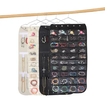 

40 Grids Pockets Hanging Storage Bag Earring Rings Bracelets Organizer Display Snap Button Storage Bag Hanger for Jewelry