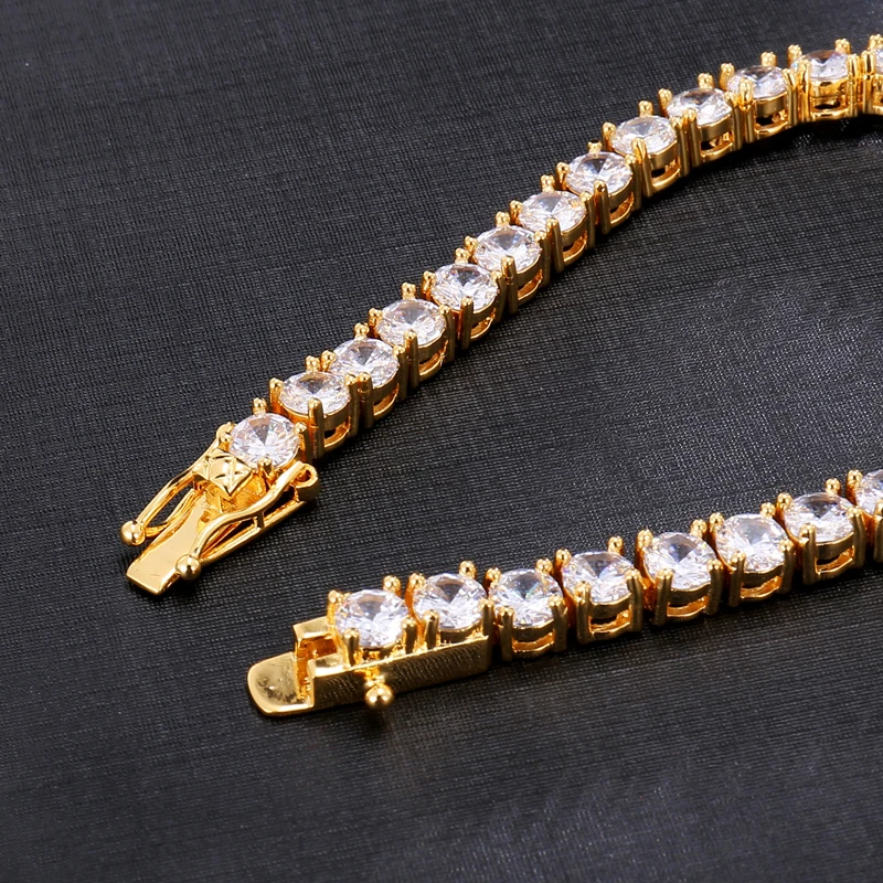 D&Z 2 шт./компл. Медь Льдом Bling CZ Теннисный Браслет AAA+ Кубического циркония звено цепи браслет Для мужчин хип-хоп ювелирные изделия