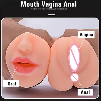 3D Male Masturbator 3 in 1 Realistic Vagina Anal Oral Mouth Aircraft Deep Throat Pocket