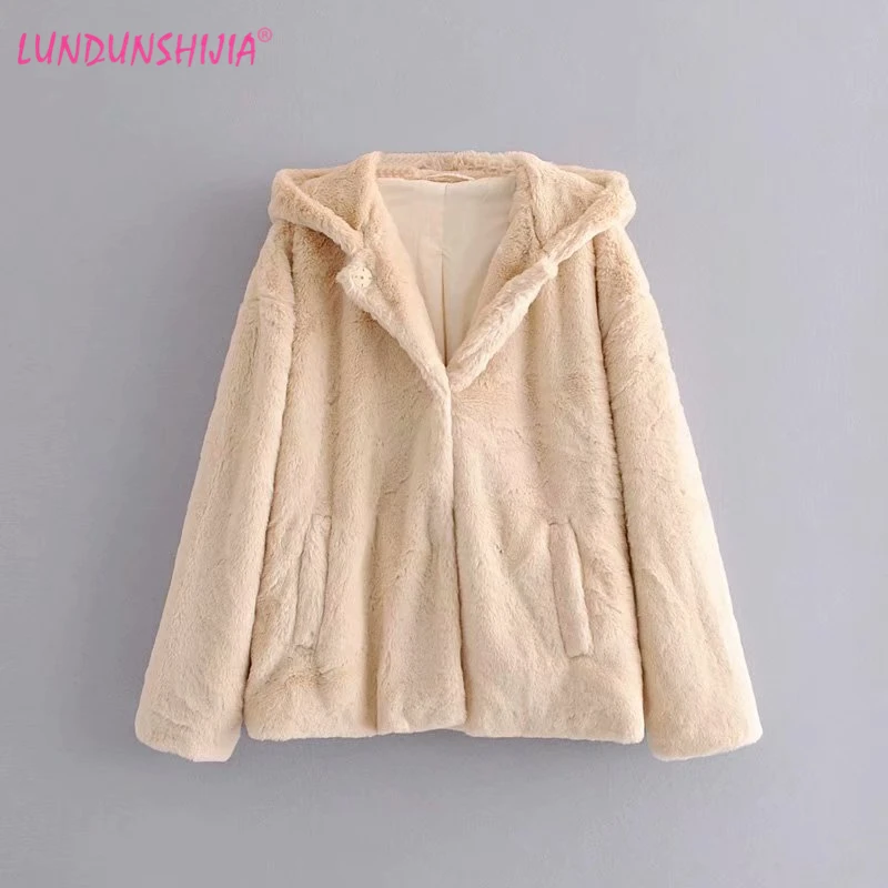 Женское короткое пальто с капюшоном LUNDUNSHIJIA модные теплые толстые короткие
