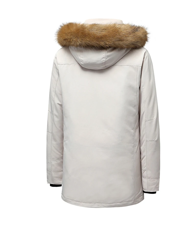 Новинка 2019, зимняя мужская длинная куртка на белом утином пуху, деловая мода, утолщенная теплая парка с меховым воротником и капюшоном