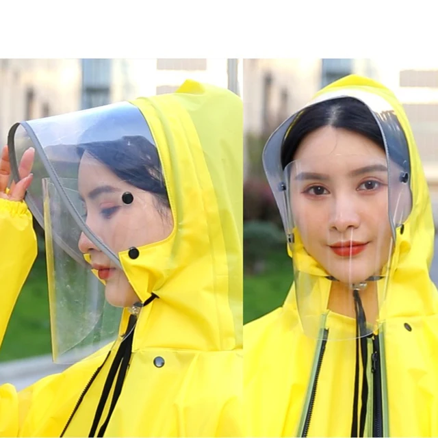 Waterproof Cycling Rain Poncho for Men and Women with Reflective Strips and Face Guard