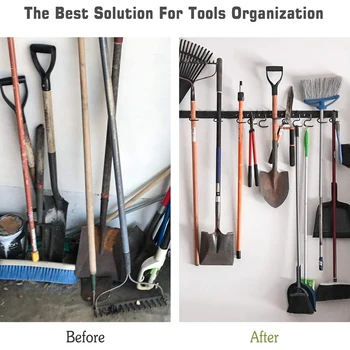 

48 Inch Adjustable Tool Storage System 12 Hooks Wall Holder Garage Storage Garden Tool Organizer