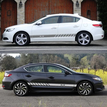 

For Acura MDX V6 Aspec SH-AWD ILX RDX TLX Auto Accessories 2PCS Car Door Side Skirt Long Stripes Stickers Vinyl Flim Decals
