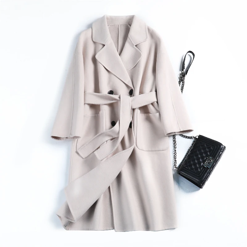 New double-sided cashmere overcoat autumn winter 2019 solid 100% wool coat plus size coats for women fashion lady thick jacket | Женская