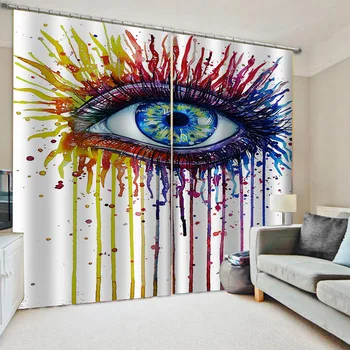 

Luxury Colorful Tie Dye Bedroom Curtain Polyester Water color Blooming Stylish Living Room Curtain With Hooks Home Art Decor