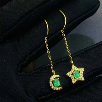 

Fidelity natural 3*4mm Colombia emerald drop earrings s925 silver star fine jewelry for women party Natural green gemstone
