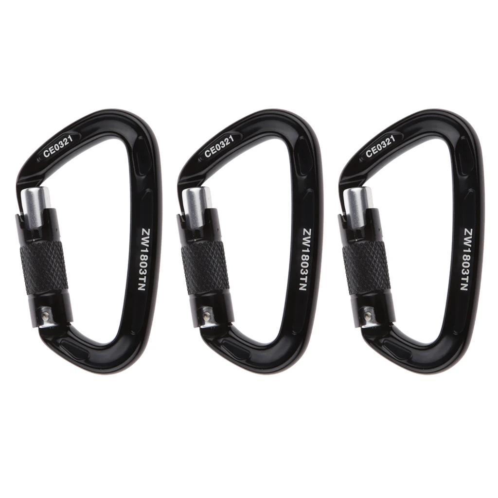 

3 Pcs 24KN Screw Locking Aluminum Carabiner Clips for Mountaineering Rock Climbing Tree Arborist Caving CE Exploring Rappelling