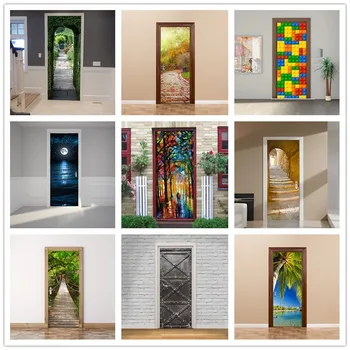 

3D Lover In The Colored Woods Oil Painting Romanticism Door Sticker Vinyl Waterproof Poster Wallpaper Mural Decal Sticker Muraux