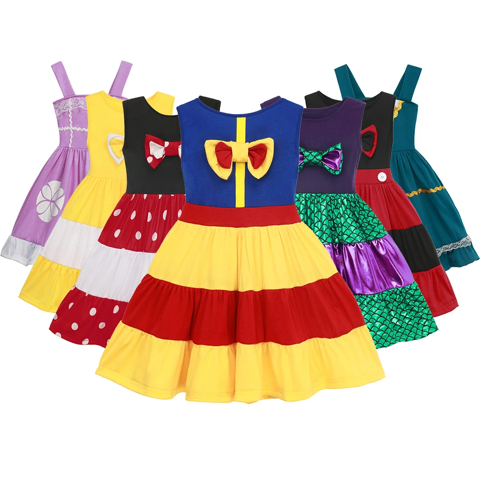 

Princess Costume Girl Snow White Belle Mermaid Role Playing Frocks Kids Halloween Party Cosplay Dress Cute Minnie Casual Dresses
