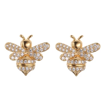 

Elegent Bee Earrings For Women Rhinestone Studs Ear Jewellery Small Cute Animal Earing Bijoux Female