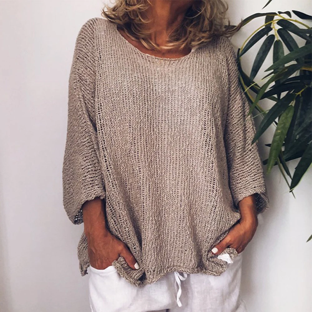 

OEAK 2019 Autumn Winter O-Neck Women Sweaters Casual Loose Cashmere Wool Sweater For Women Solid Color Knitted Pullovers Top