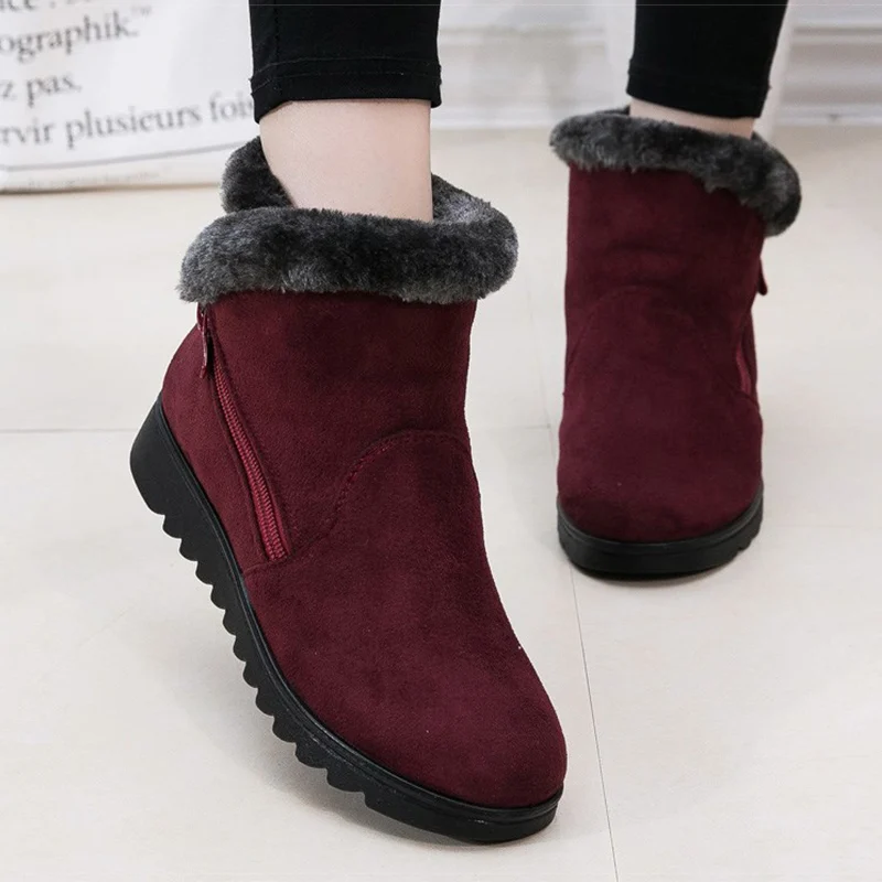 

Women Boots 2019 Winter Boots With Low Heels Ankle Botas Mujer Wedge Booties Women Snow Boots Warm Fur Female Winter Footwear